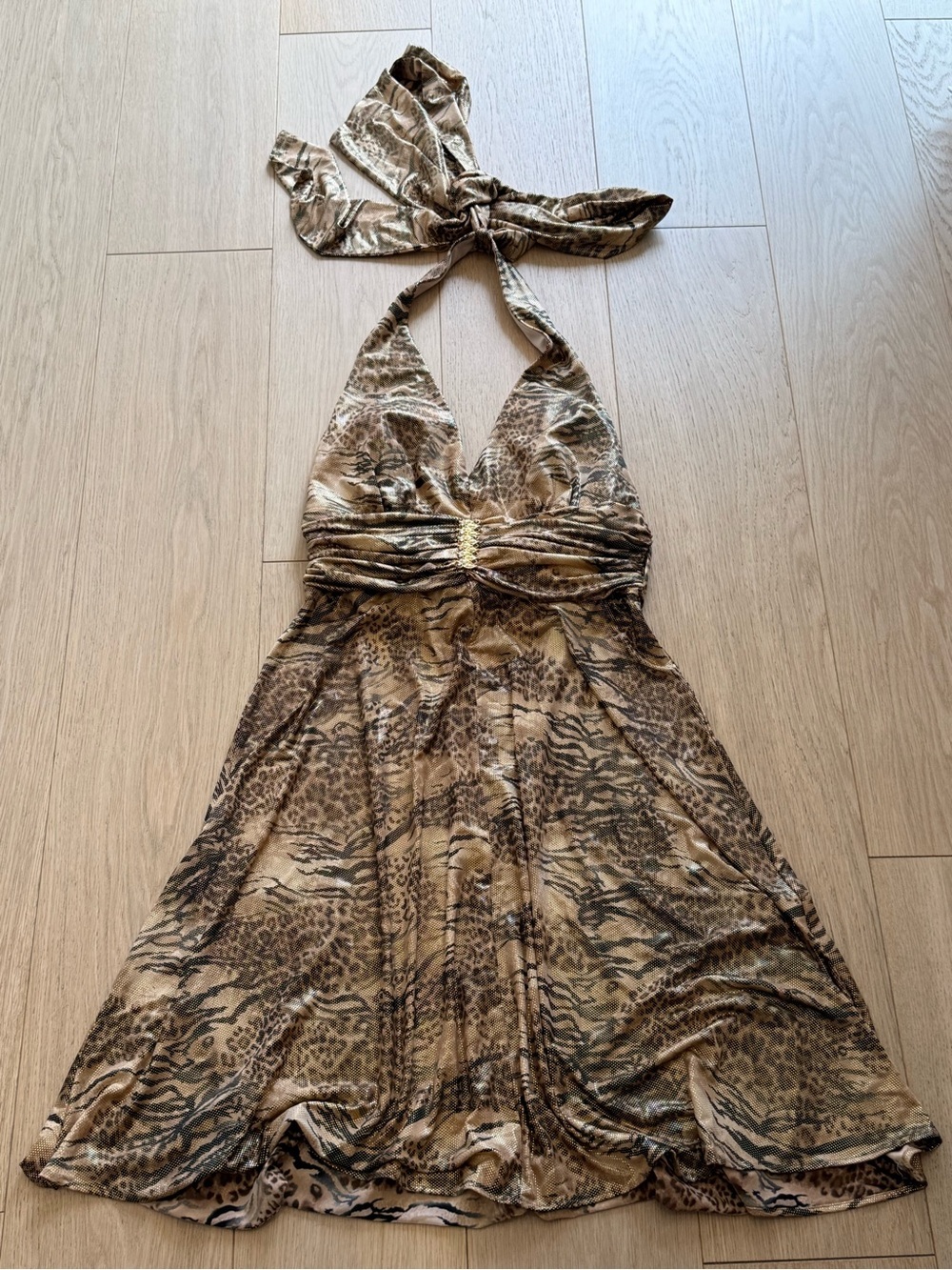 Halter Animal Print Dress | Gold Detail | Flowy Flare | Euro Resort Glam